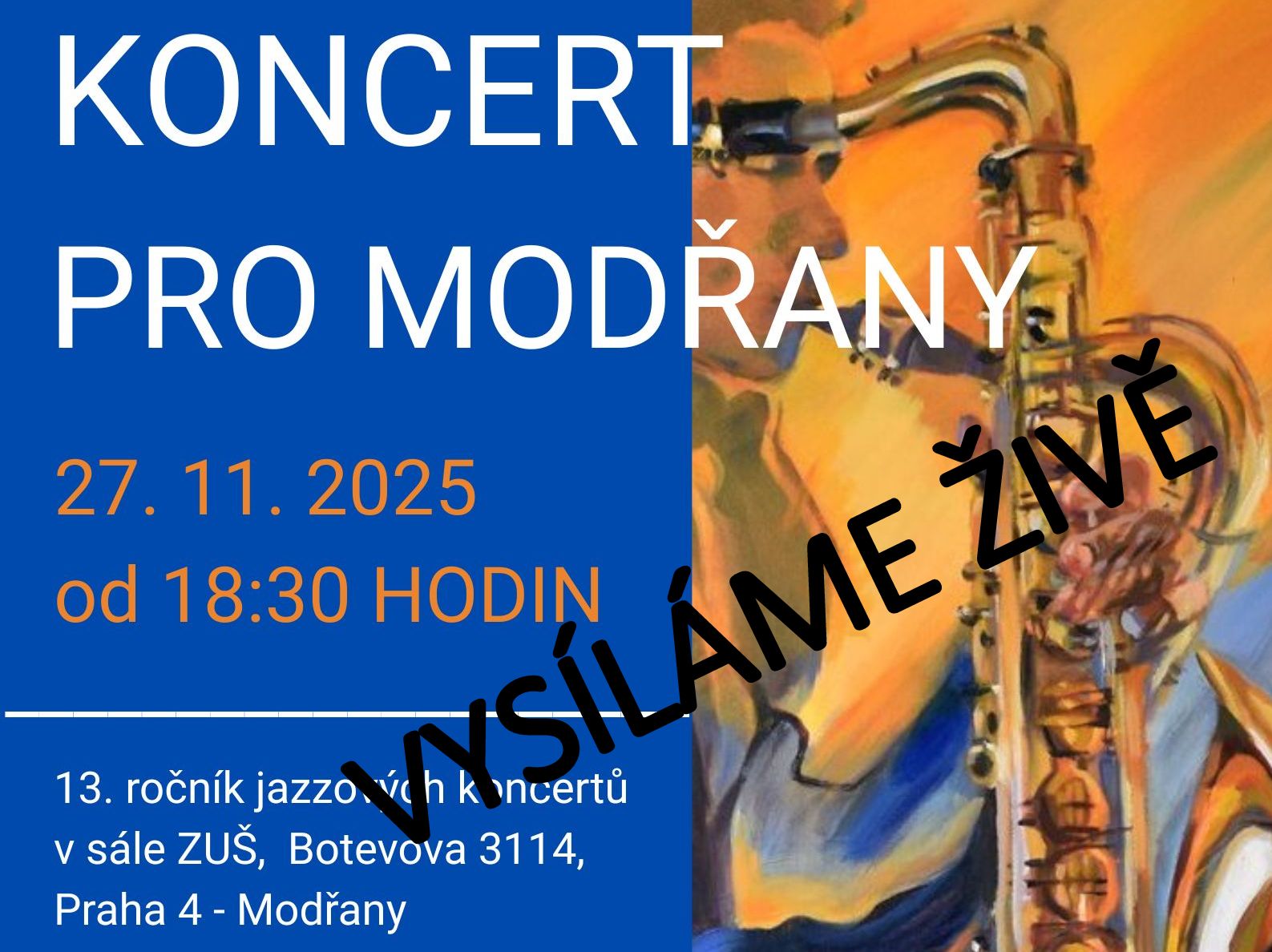 Koncert pro Modřany - 27. 11. 2025 od 18:30 - poprvé i jako live stream - odkaz níže